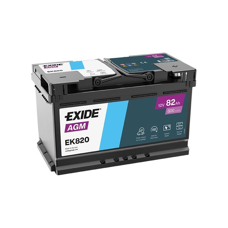 Akumulator EXIDE 82Ah 800A 12V P+ EK820 AGM