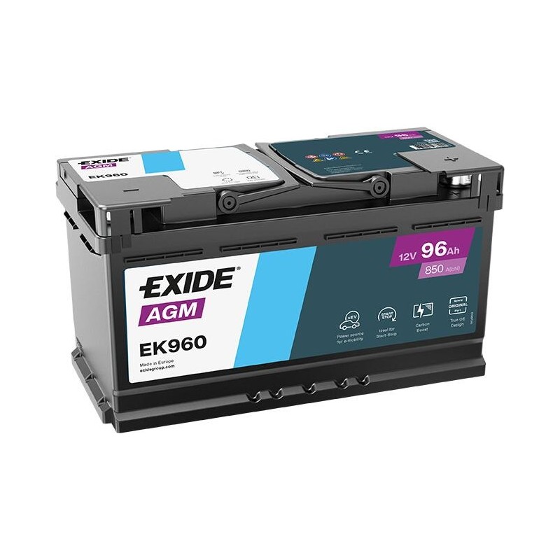 Akumulator EXIDE 96Ah 850A 12V P+ EK960 AGM