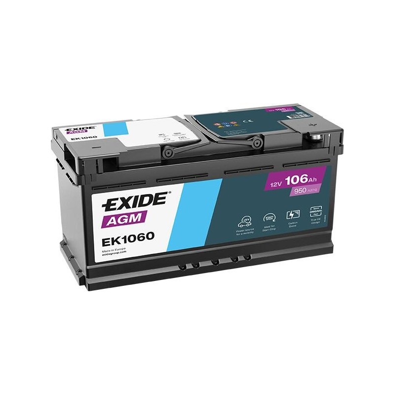 Akumulator EXIDE 106Ah 950A 12V P+ EK1060 AGM